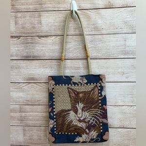 CAT AND MOUSE PRINT TAPESTRY BAG‎